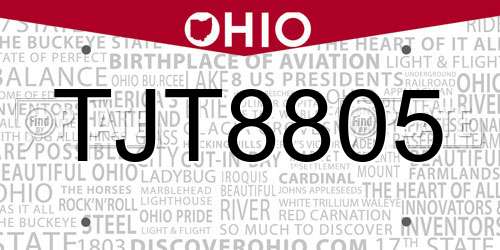 TJT8805 Ohio License Plate