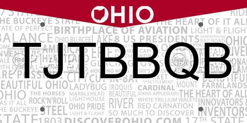TJTBBQB Ohio License Plate