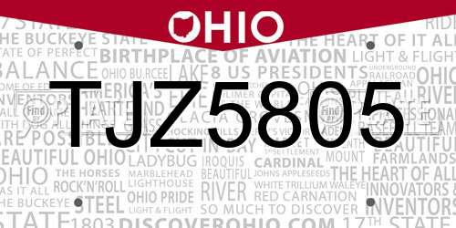 TJZ5805 Ohio License Plate