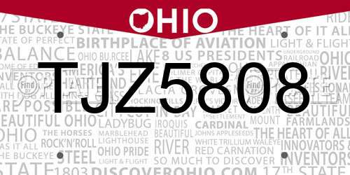 TJZ5808 Ohio License Plate