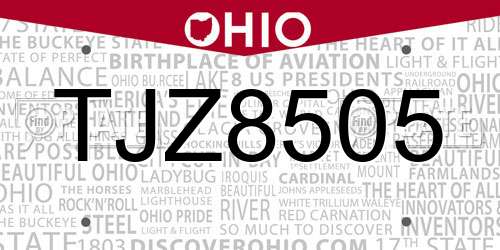 TJZ8505 Ohio License Plate