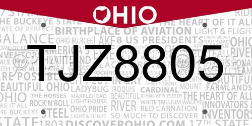 TJZ8805 Ohio License Plate