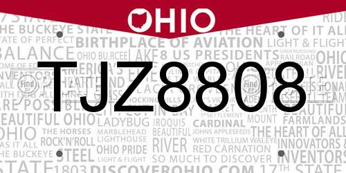 TJZ8808 Ohio License Plate