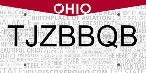 TJZBBQB Ohio License Plate