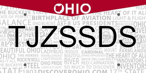 TJZSSDS Ohio License Plate