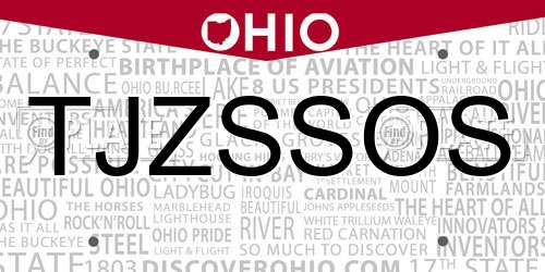TJZSSOS Ohio License Plate
