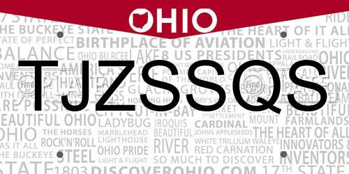 TJZSSQS Ohio License Plate