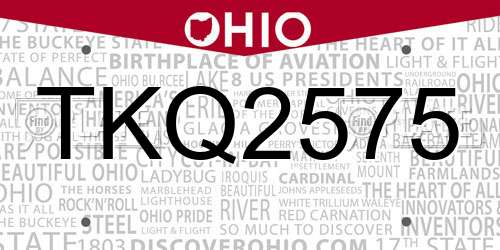 TKQ2575 Ohio License Plate