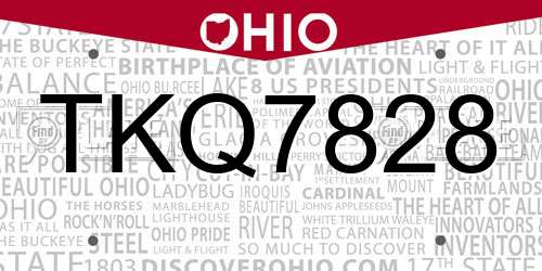 TKQ7828 Ohio License Plate