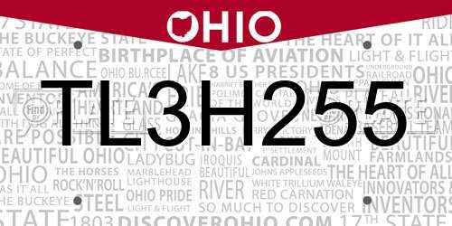 TL3H255 Ohio License Plate