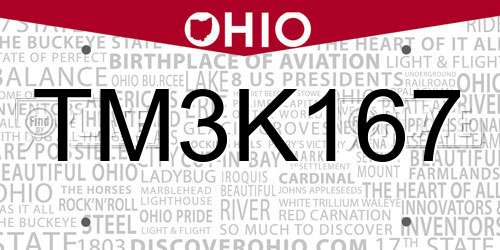 TM3K167 Ohio License Plate