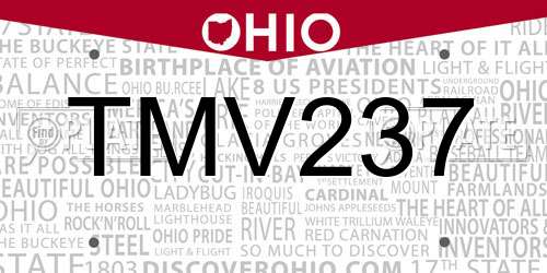 TMV237 Ohio License Plate