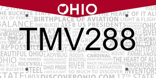 TMV288 Ohio License Plate