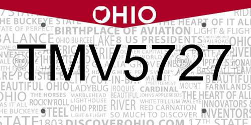 TMV5727 Ohio License Plate