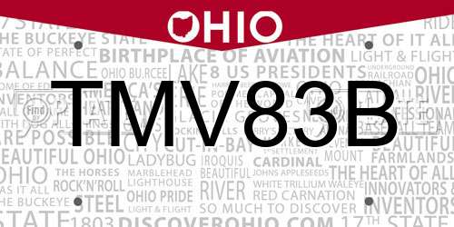 TMV83B Ohio License Plate