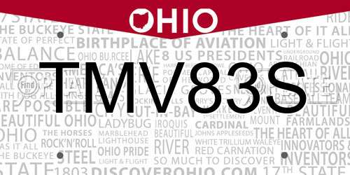 TMV83S Ohio License Plate