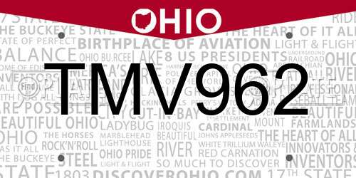 TMV962 Ohio License Plate