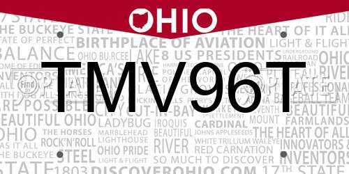 TMV96T Ohio License Plate
