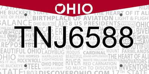 TNJ6588 Ohio License Plate