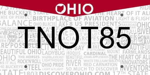 TNOT85 Ohio License Plate