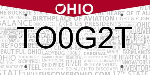 TO0G2T Ohio License Plate