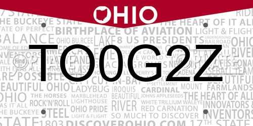 TO0G2Z Ohio License Plate