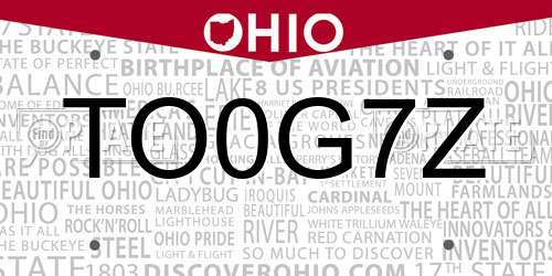 TO0G7Z Ohio License Plate