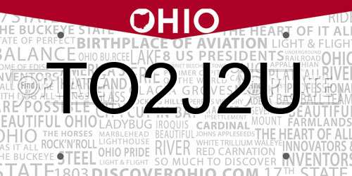TO2J2U Ohio License Plate