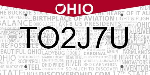 TO2J7U Ohio License Plate