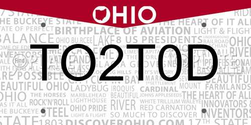 TO2T0D Ohio License Plate