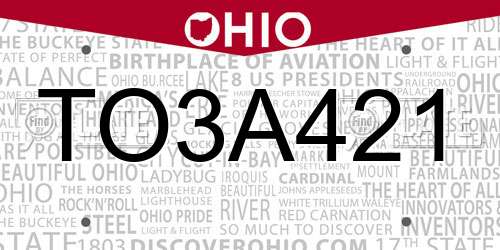 TO3A421 Ohio License Plate