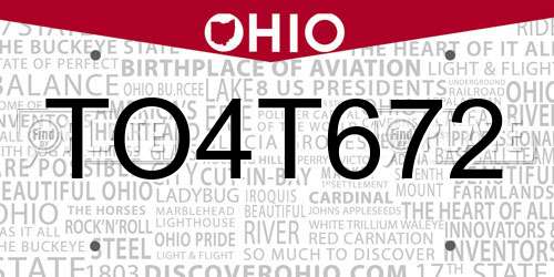 TO4T672 Ohio License Plate