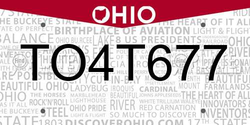 TO4T677 Ohio License Plate