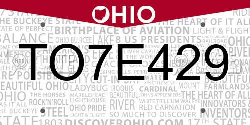 TO7E429 Ohio License Plate