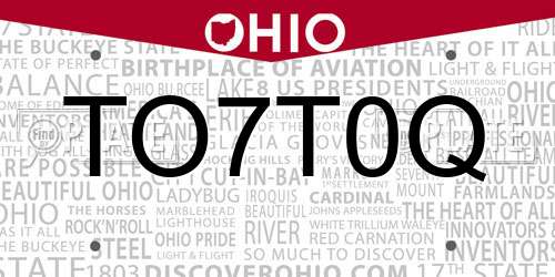 TO7T0Q Ohio License Plate