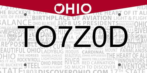 TO7Z0D Ohio License Plate