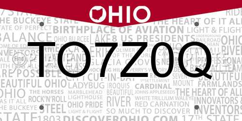 TO7Z0Q Ohio License Plate
