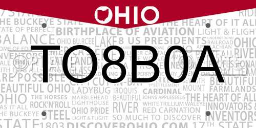 TO8B0A Ohio License Plate