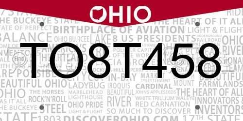 TO8T458 Ohio License Plate
