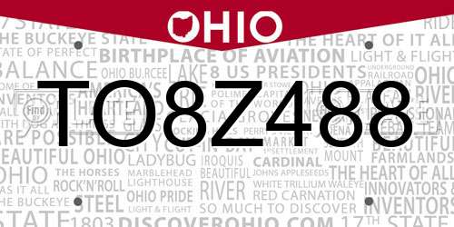 TO8Z488 Ohio License Plate