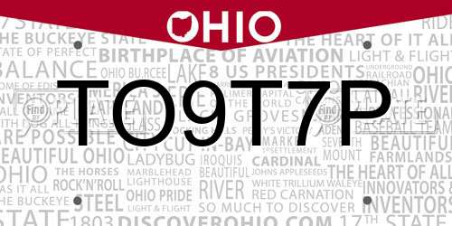 TO9T7P Ohio License Plate