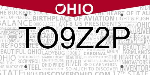 TO9Z2P Ohio License Plate