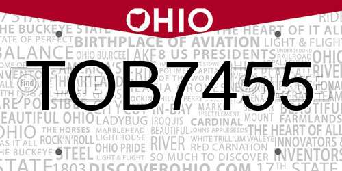 TOB7455 Ohio License Plate