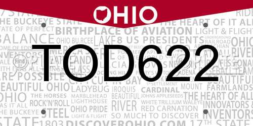 TOD622 Ohio License Plate