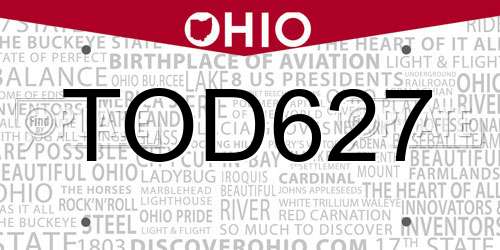 TOD627 Ohio License Plate