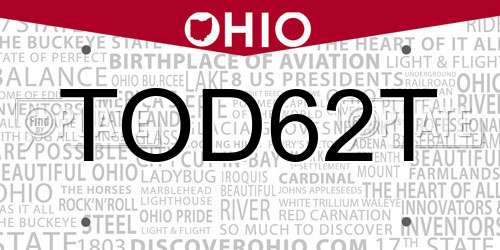 TOD62T Ohio License Plate