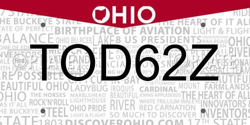 TOD62Z Ohio License Plate