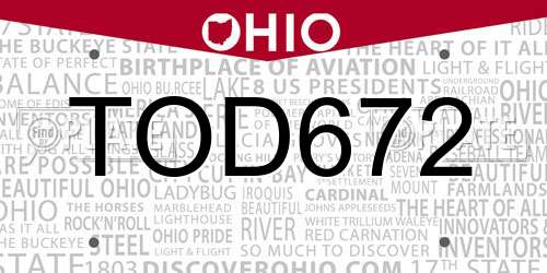 TOD672 Ohio License Plate