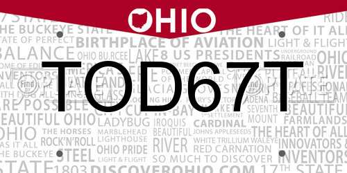 TOD67T Ohio License Plate