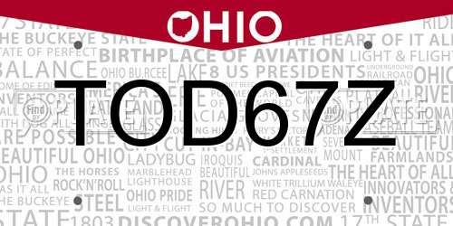 TOD67Z Ohio License Plate